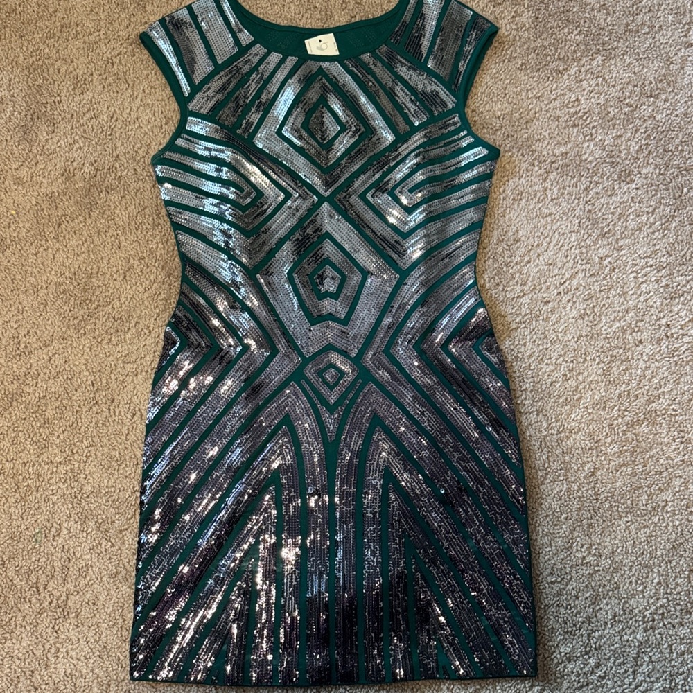 Glamorous Sequin Mini Dress in Green and Silver